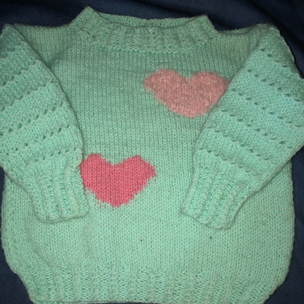 Aqua Sweater With Hearts by Alexandra’s Creations